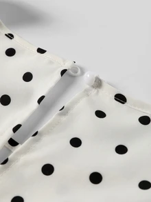 Easura Plus Size Casual Black & White Polka Dot Cinched Waist Long Sleeve Bell Sleeve Blouse - Apricot - View 6