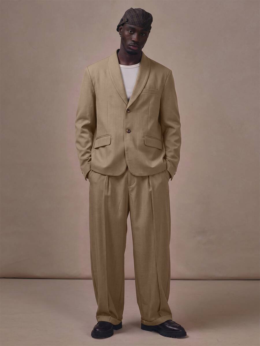 Musero Pleated Suit Pants Side Pockets One Back Pocket Co Ord Trousers Only Autum Winter Essentials - Brown - View 1