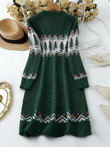 SHEIN LUNE كارديجان كاجوال بأكمام طويلة بتصميم كتل لونية ورقعات، مقاس كبير، ملابس شتوية وخريفية للنساء - أخضر داكن - مشاهدة 2