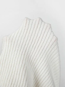 SHEIN Women Contrast Collar V-Neck Ribbed Knit Sweater, Long Sleeve Slim Fit Twist Hem Knit Pullover Top - Blue and White - View 5