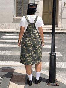 Rivivi Plus Size Women's Camouflage Casual Versatile Washed Denim Overall Dress - Multicolor - View 2