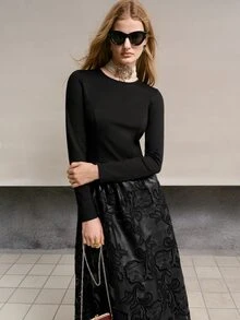 MOTF PREMIUM WOMEN'S PLEATED CASUAL PARTY LONG SLEEVE DRESS - Black - View 1