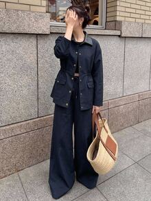 Livesso Petite Women's Solid Color Long Sleeve Jacket And Pants Casual Daily 2 Pieces Set - Blue - View 8