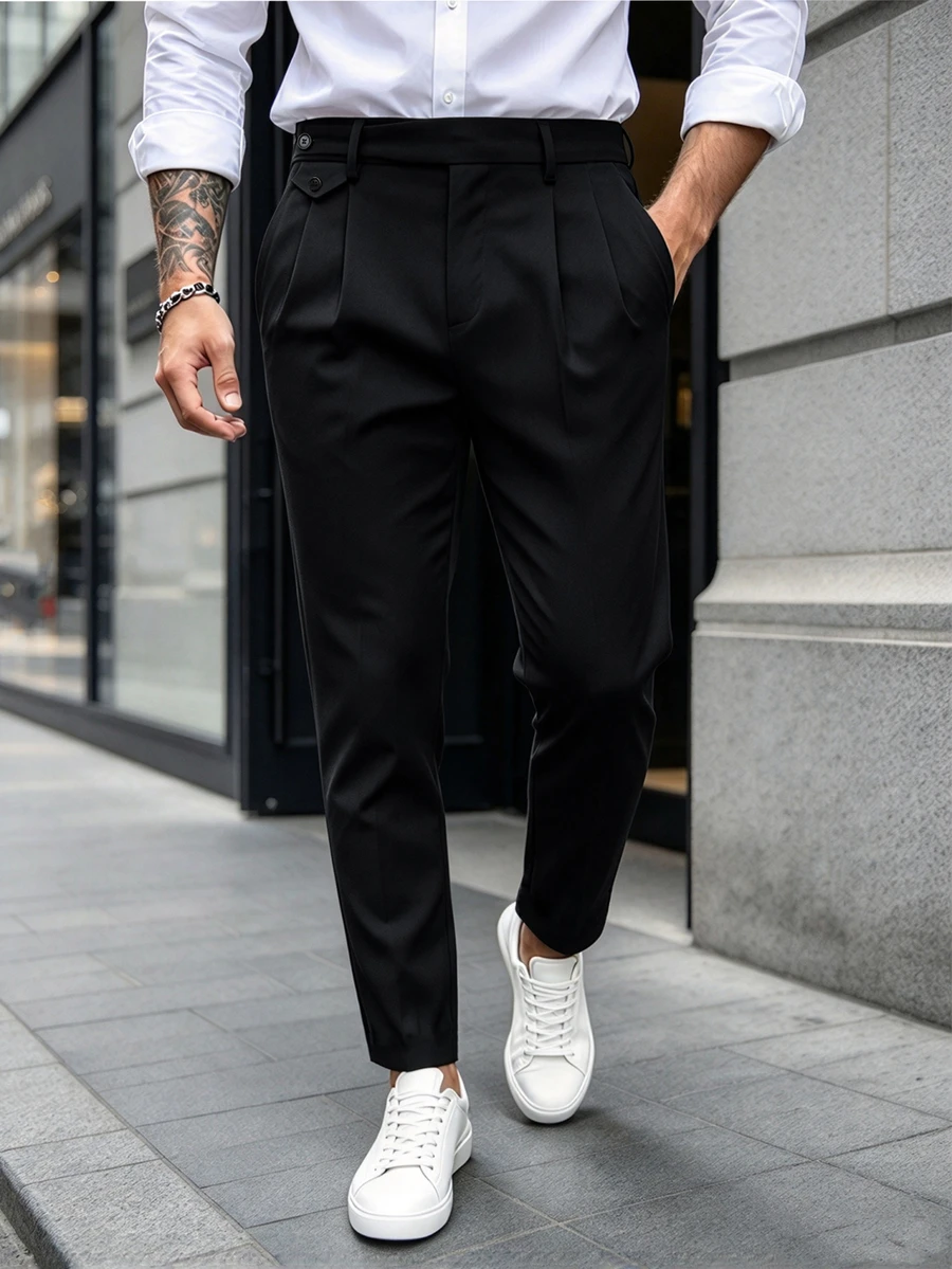 Manfinity Bizformal Men's Solid Color Casual Daily Wear Suit Pants - Black - View 1