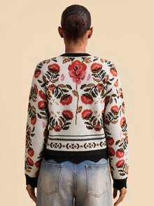 Travachic Women's Autumn/Winter Floral Pattern Long Sleeve Single-Breasted Casual Knit Cardigan - Multicolor - View 3