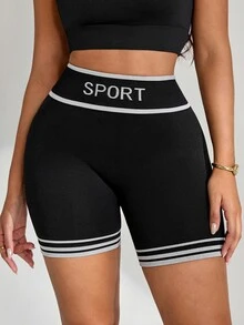 Slayform Slayform Women's Versatile Striped Colorblock Sports Shorts For Fitness - Black - View 5