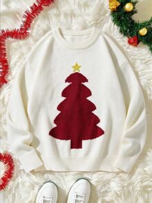 Men's Crew Neck Christmas Tree Sweater - White - View 3
