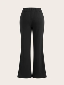 SHEIN EZwear 秋季新款純色保暖內裡加厚高腰直筒喇叭褲，秋季衛衣，適合日常通勤、聚會、秋冬/夏季、聖誕節、新年、感恩節、派對、婚禮、海灘、畢業典禮、優雅、外出、約會、通勤、情人節、優雅、度假、Y2K、畢業典禮等場合 - 黑色 - 查看 4