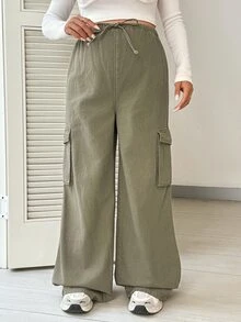 SHEIN Maternity Solid Color Casual Versatile Daily Wear Denim Jeans Western Outfits For Women Cowgirl - Green - View 5