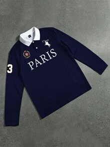 STYNVO Men's Letter Knight Pattern Casual Everyday Polo Shirt - Navy Blue - View 1