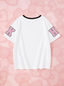 HELLO KITTY AND FRIENDS | SHEIN تي شيرت بأكمام قصيرة مطبوع بنمط كرتوني لطيف للفتيات المراهقات - أبيض - مشاهدة 2