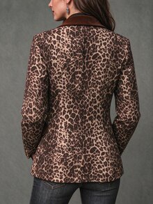 LUMIGAL Vintage Fashion Elegant Leopard Animal Print Pattern AB Patchwork Elegant Commute High-End Women's Blazer Jacket - Multicolor - View 2
