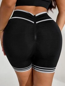 Slayform Slayform Women's Versatile Striped Colorblock Sports Shorts For Fitness - Black - View 3