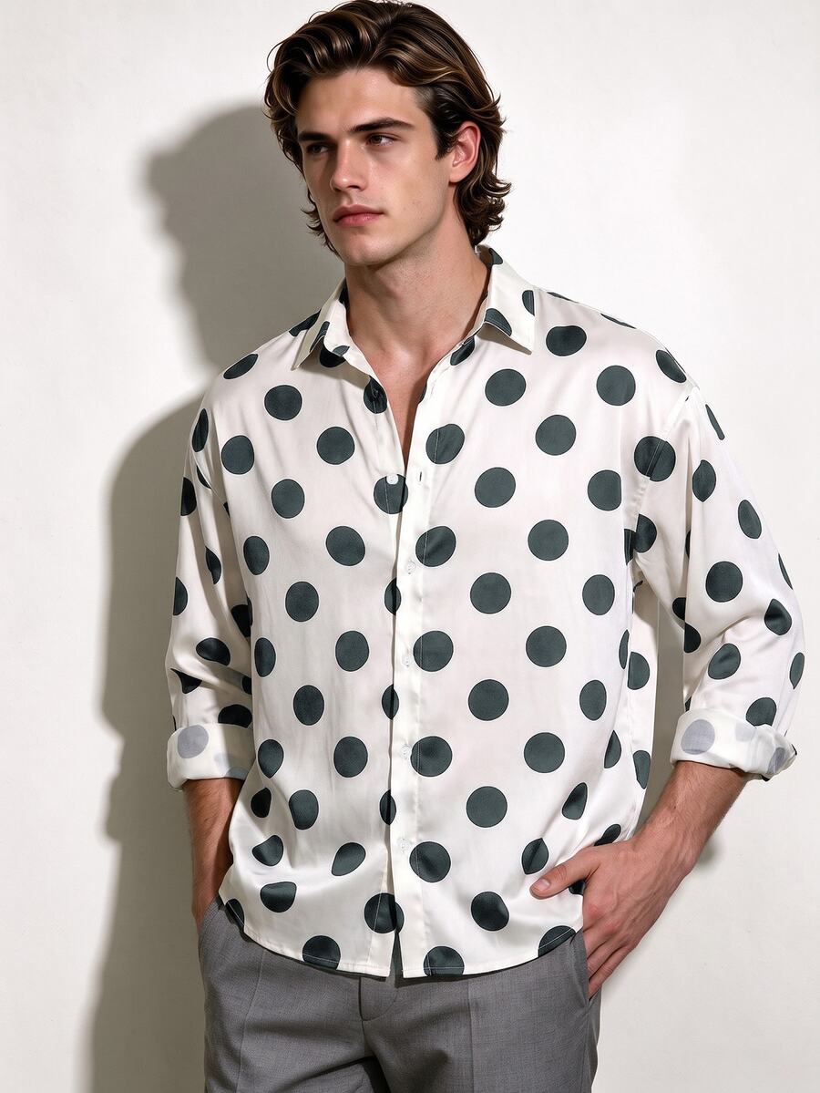 Manfinity Dauomo Men's Polka Dot Pattern Long Sleeve Single-Breasted Casual Shirt - Apricot - View 1