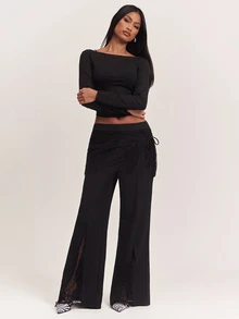 SHEIN BAE بنطلون بدلة نسائي بلون موحد للارتداء اليومي العادي - الأسود - مشاهدة 5