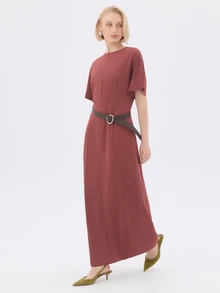 KÆRIA Hus Flutter Sleeve Column Maxi Dress - Fluid Drape - Rust Red - Day To Night, Minimalist, Modern, Draped - Redwood - View 4