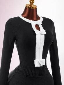 Mistrie Women's Colorblock Casual Cute Elegant Versatile Daily Outing Cardigan Everyday Date Black And White - Black and White - View 7