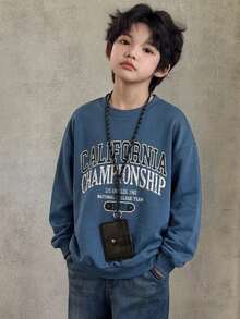DAZY Boys (Big) Loose Casual Crew Neck Pullover Letter Print Sweatshirt, Autumn/Winter - Blue - View 2
