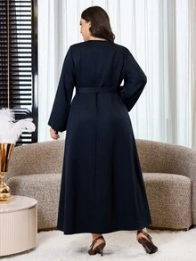 Al Najma Plus Size Women's Elegant Plaid Patchwork Arabian Dress - Multicolor - View 2