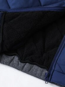 SHEIN Little Byeori Boys Colorblock Padded Casual Kids Sports Long Sleeve Set, Padded Winter Jacket + Fleece Sweatpants - Royal Blue - View 7