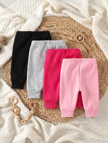 SHEIN 5件裝新生兒直筒刷毛加厚運動長褲 多件組 適合冬季 - 彩色 - 查看 2