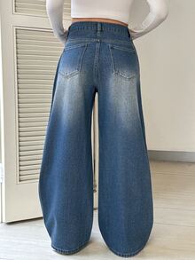 SHEIN Maternity Button Casual Daily Wear Denim Jeans Christmas Jeans With Glitter Winter - Blue - View 2