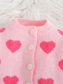 SHEIN 新生女嬰可愛愛心圖案粉色長袖連身衣，秋冬款 - 淺粉色 - 查看 6