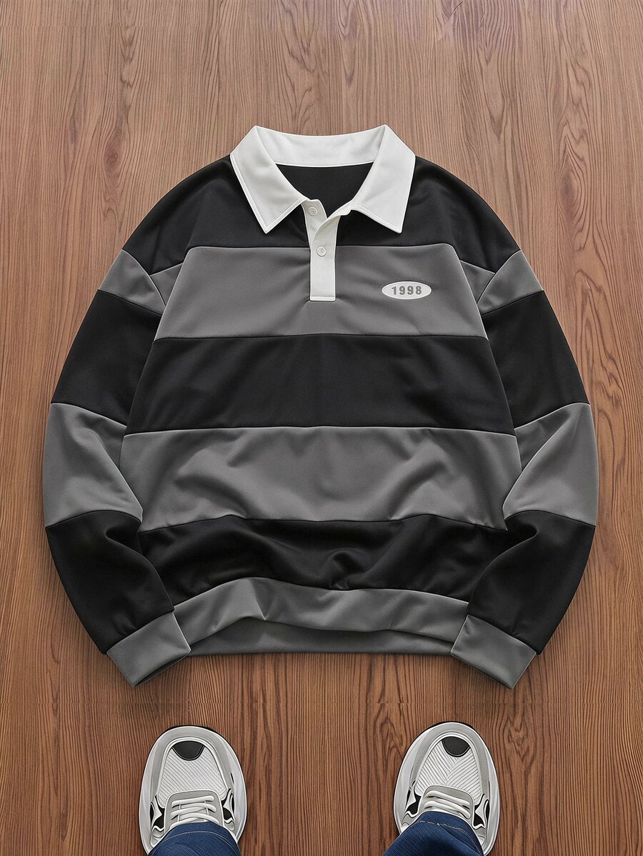 SWAVVY Men's Knitted Fashion Casual Loose Long Sleeve Half-Zip Sweatshirt - Black - View 1