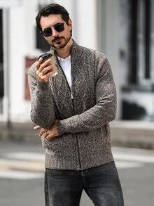 Marcello Vane 男士純色休閒百搭日常穿搭開襟衫 - 咖啡棕 - 查看 7