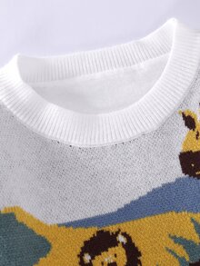 SHEIN Baby Boy Cartoon Animal Pattern Knitted Soft Round Neck Long Sleeve Pullover Sweater, Versatile And Comfortable - Multicolor - View 3