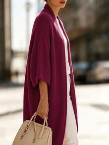 SHEIN Women's Solid Color Casual Versatile Daily Wear Cardigan - Red Violet - View 4