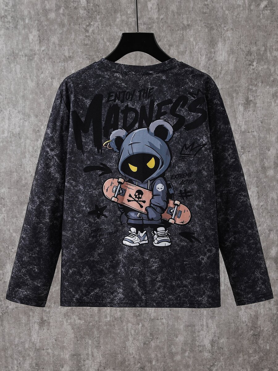SHEIN Tween Boy Letter Print Fashion Long Sleeve Crew Neck T-Shirt - Multicolor - View 1