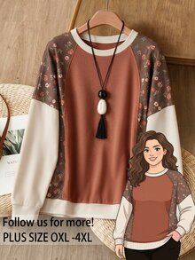 Rusticease Plus Size Brown Round Neck Half Sleeve Sweatshirt Casual Streetwear Summer 2026 Thanksgiving Vacation Beach - Brown - View 1