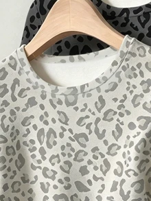 (3件組)青少年女孩秋季休閒時尚波點灰色豹紋炭黑色豹紋圖案抽褶腰長袖T恤 - 彩色 - 查看 3