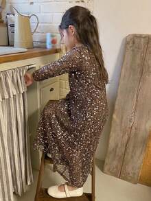 DAZY Young Girl) V-Neck Sequin Casual V-Neck Long Dress - Khaki - View 4