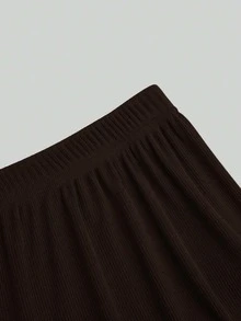 SHEIN Clasi Plus Size Women Solid Color Contrast Patchwork Lapel Short Sleeve Slim Fit Elegant Daily 2 In 1 Shirt T-Shirt + Loose Casual Versatile Long Pants 2 Pieces Set - Brown - View 6