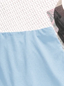 SHEIN 青少年女孩藍色低腰裙，內建短褲，休閒純色低腰迷你裙，秋冬款 - 淺藍色 - 查看 3