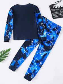 SHEIN Bộ đồ mặc nhà cho bé trai tuổi teen gồm áo tay dài đơn giản và quần dài ôm dáng - Nhiều màu - Xem 2