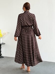 Firerie Plus Size Women Polka Dot Pleated Casual Party Dress - Multicolor - View 3