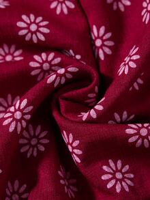 Rusticease Plus Size Button Crew Neck Long Sleeve Pleated Dress - Burgundy - View 9