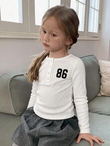 Hapijoa Young Girl Digital Pattern Casual Daily Long Sleeve T-Shirt - White - View 6