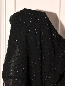BrightlyHer Plus Size Women's Rhinestone Mesh V-Neck Waist Patchwork Ruffle Blouse - Black - View 8