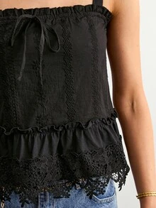 Willow Rêve Women's Solid Color Pleated Casual Daily Wear Camisole Top - Black - View 6