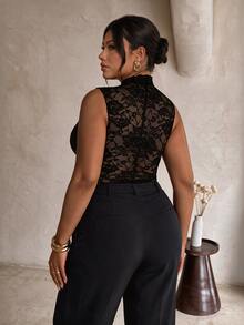 Firerie Plus Size Women Lace Patchwork Sexy Versatile Top - Black - View 4