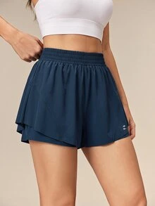 OutZeal Women Sports Shorts Gym Running Casual Elastic Waist Lightweight Solid Color Active Bottom Summer - Navy Blue - View 3