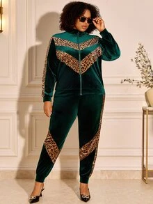 BrightlyHer Plus Size Green Pocket Zip Lapel Collar Long Sleeve Two Pieces Set Elegant Formal Fall Winter 2026 - Green - View 7
