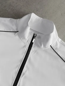 PAVTROS Men's Stand Collar Zip Front Casual Loose Jacket - White - View 4