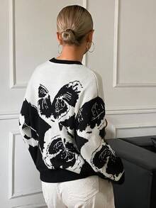 DAZY Women's Elegant Fashion Jacquard Long Sleeve Knit Cardigan - Black and White - View 5