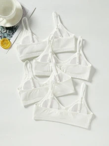 4pcs Girls' Bra Set, Traceable Cotton, Student Wear, Removable Cups, White - White - View 3