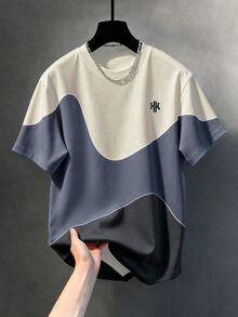 Manfinity Homme Men's Letter Print Contrast Color Crew Neck Short Sleeve Casual T-Shirt - Multicolor - View 1